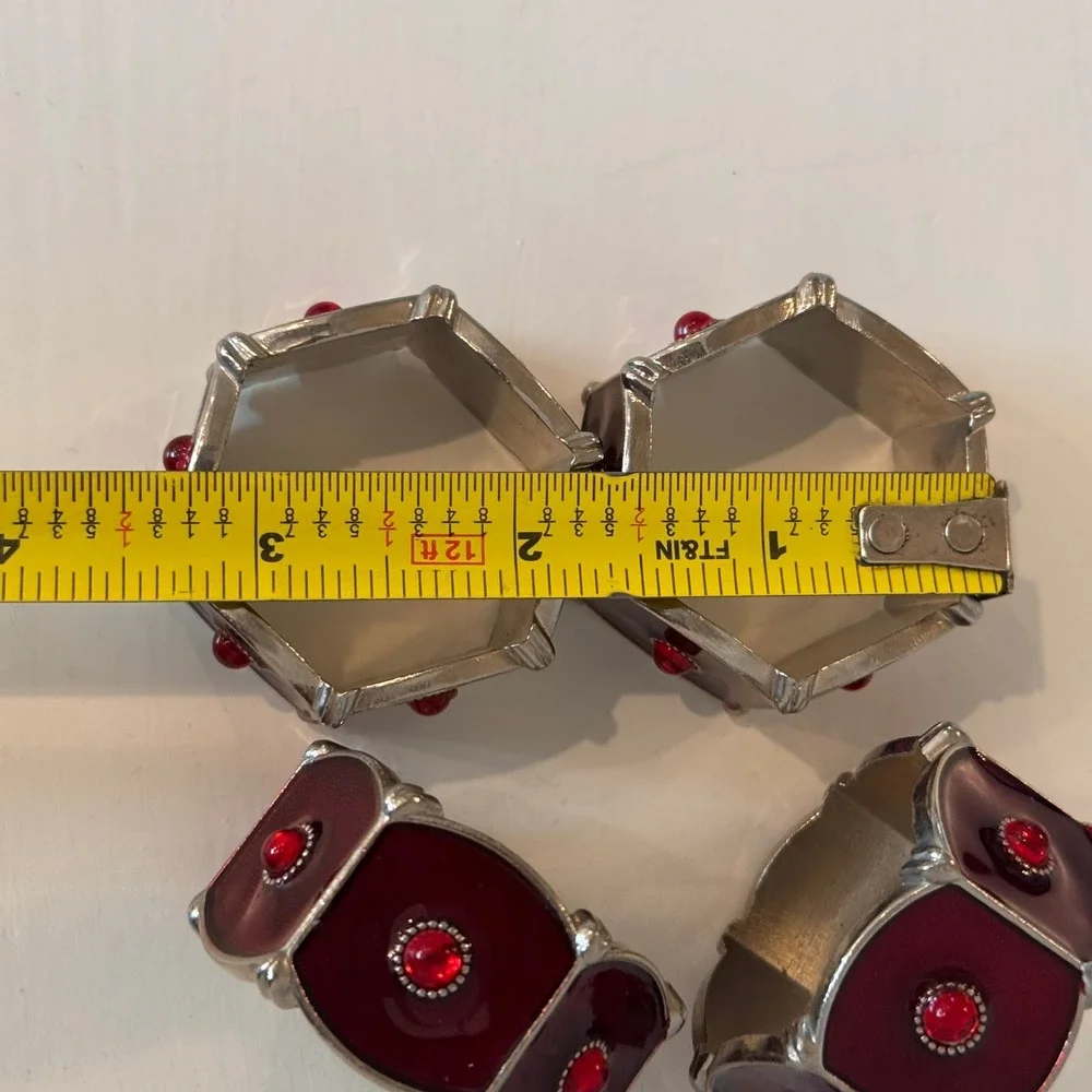 Pottery Barn Burgundy Enamel Red Jeweled Napkin Ring Set of 4